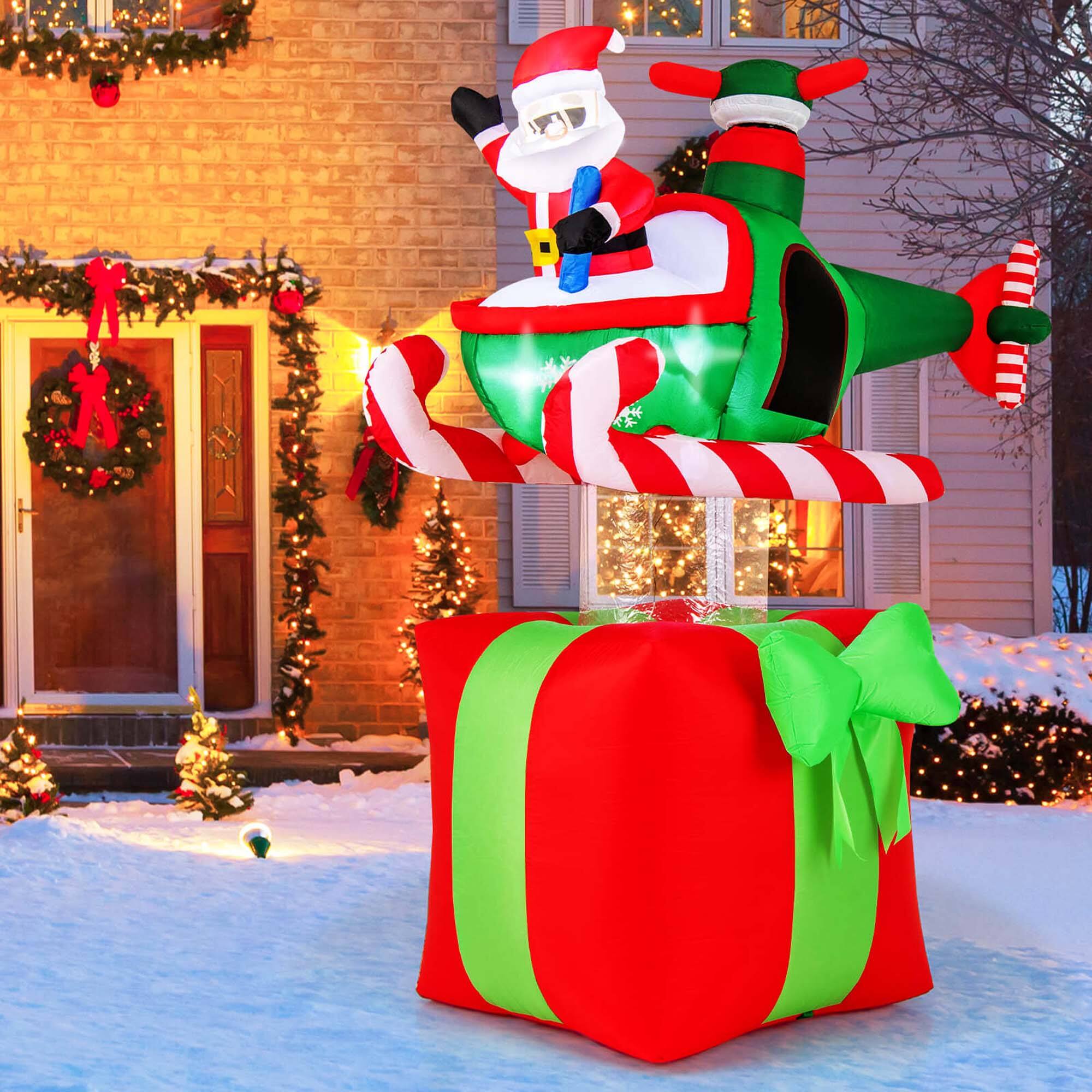 Alt View 3. Costway - Costway 6 FT Christmas Inflatables Santa Claus with Helicopter on Gift Box - Multicolor.