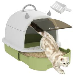 Pawhut - Cat Litter Box, Covered Kitty Litter Box with Lid, Scoop, Deodorizing Bags for Odor Control, Privacy, Portable - Green
