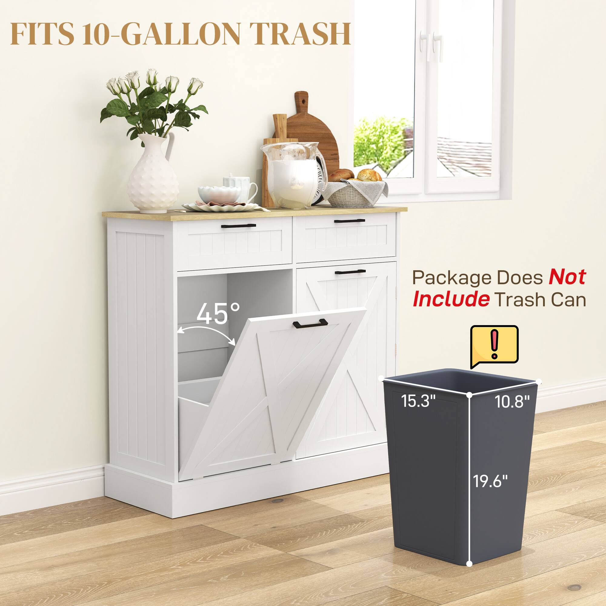 FITS 10-GALLON TRASH, Package Does Not Include Trash Can, 15.3", 10.8", 19.6"