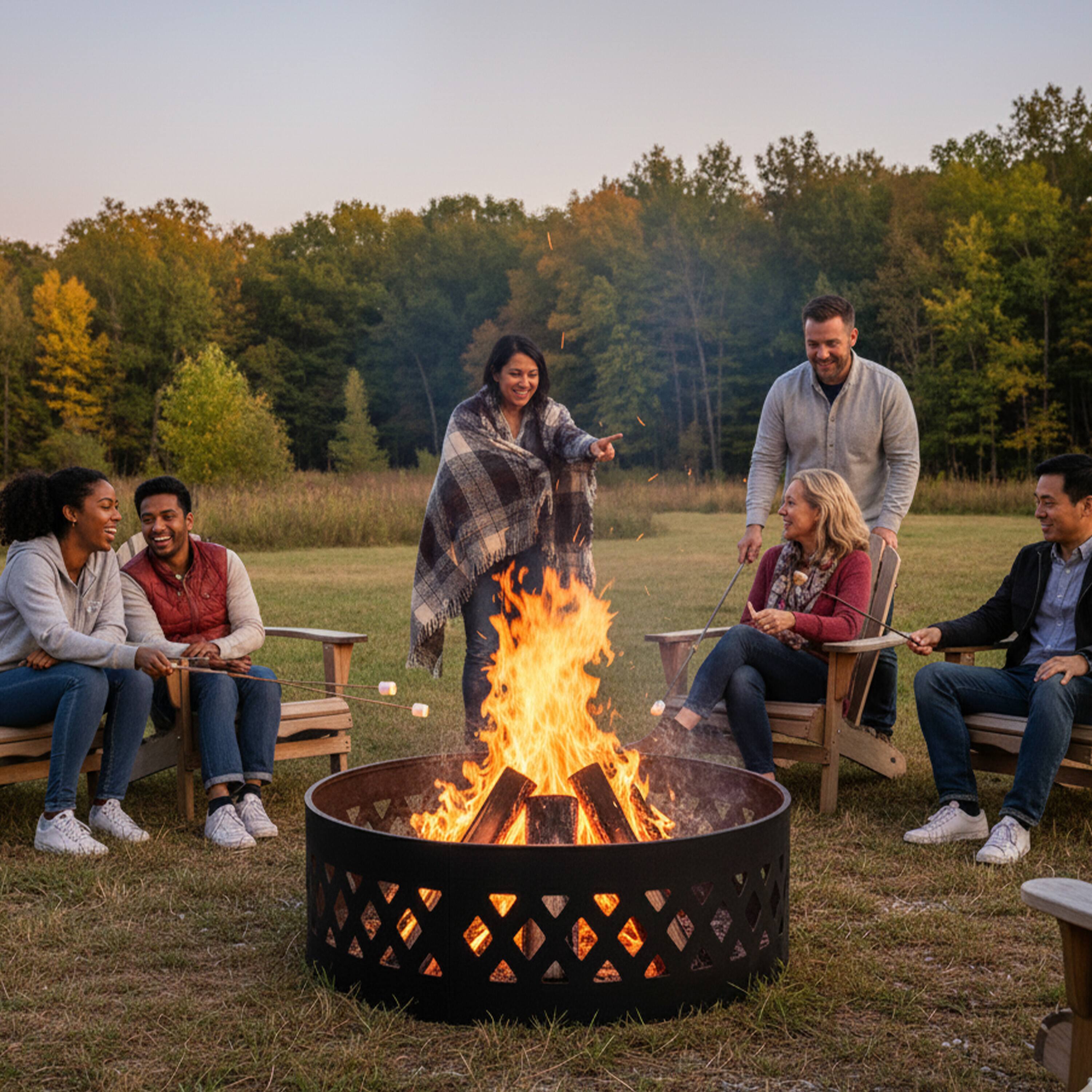 Alt View 10. Sunnydaze - 36 in Crossweave Steel Wood Burning Fire Pit Ring with Poker - Black.