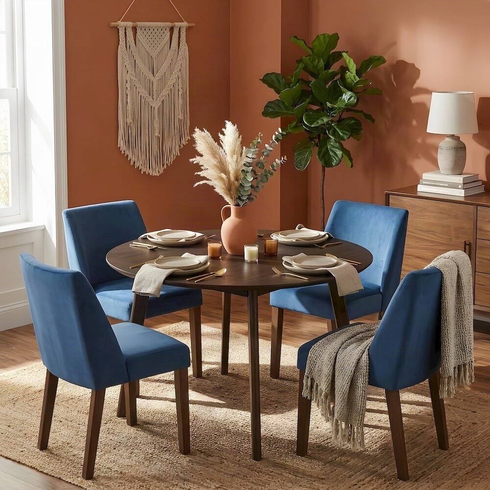 Angle. Starlight Canyon Home - Elegant Round Dining Room Table and Chairs Set for 4 – Blue/Brown - Blue/Brown.