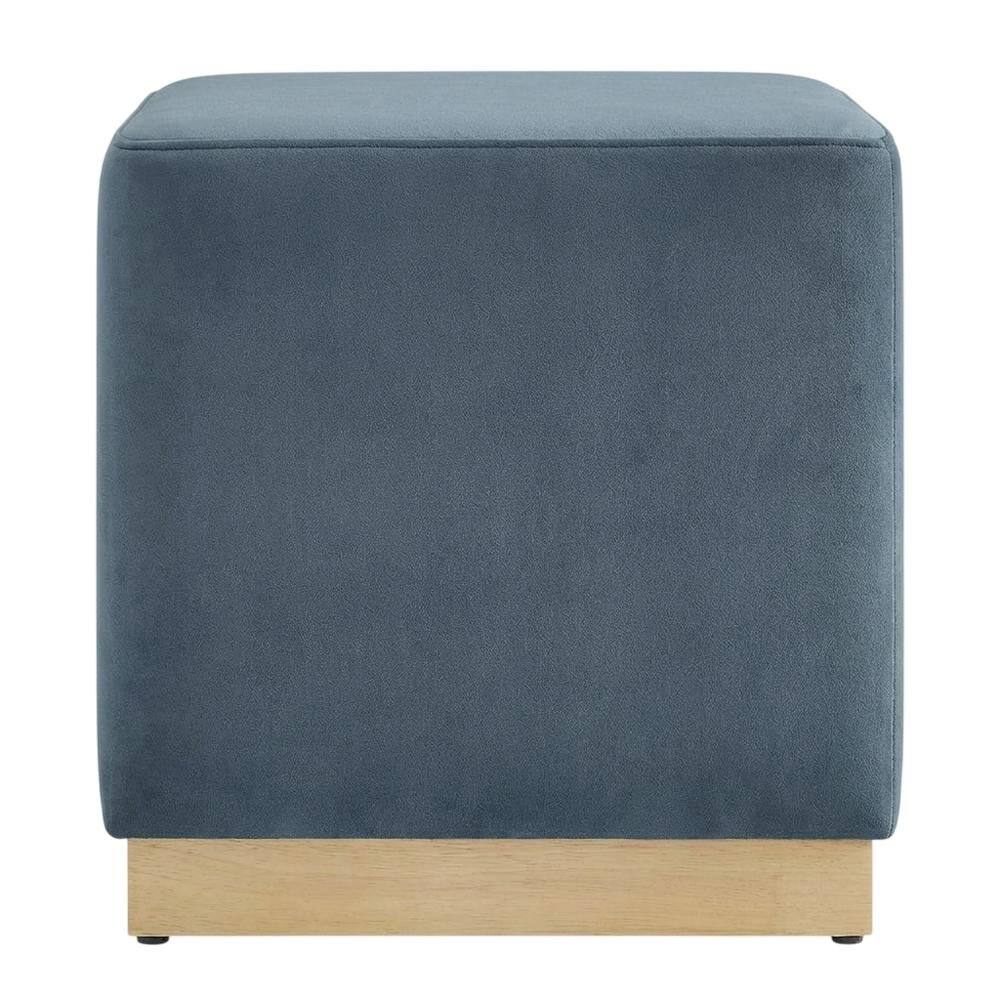 Back. Outdoor Escape - Square Upholstered Ottoman In Performance Velvet With Modern Design - Blue.