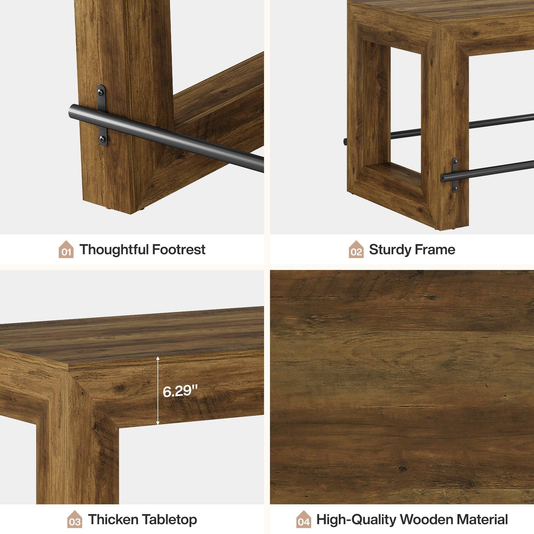01 Thoughtful Footrest  
02 Sturdy Frame  
6.29"  
03 Thickened Tabletop  
04 High-Quality Wooden Material