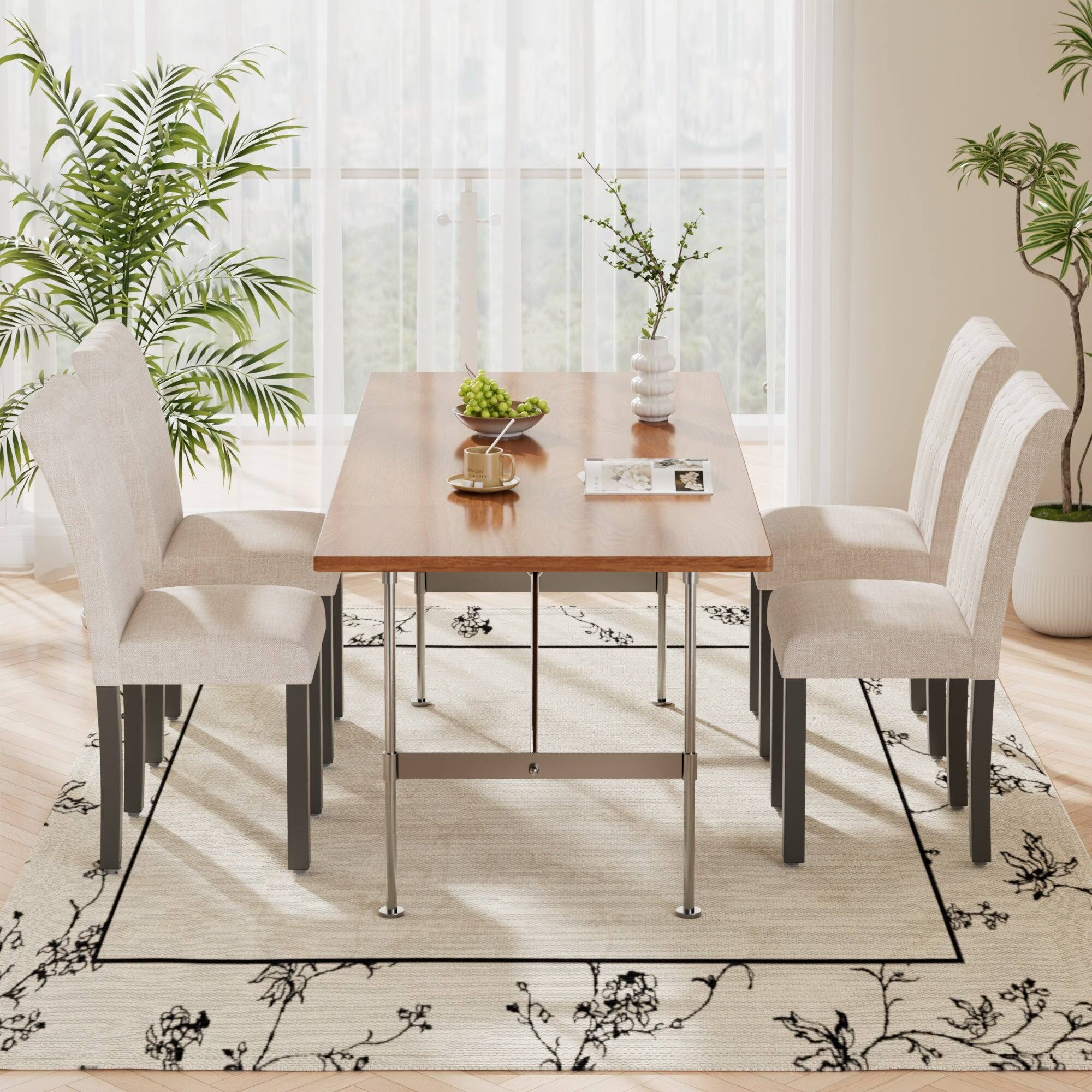 Alt View 2. Vecelo - Set of 2 PU Leather Dining Chairs  - Ergonomic High Back Chairs With Solid Wood Legs - Beige.