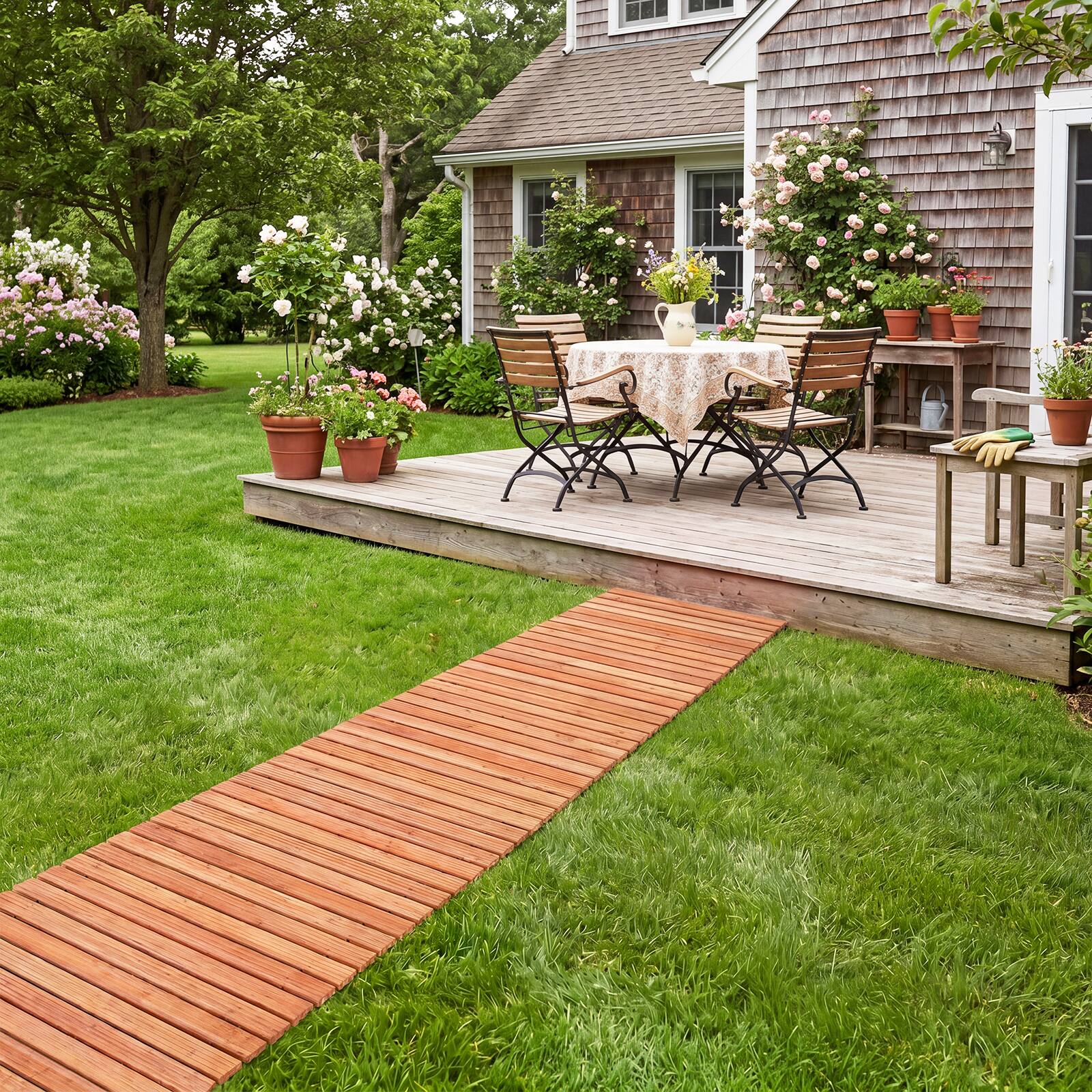 Alt View 1. Gymax - Gymax 8 FT Wooden Garden Pathway w/Non-Slip Surface Cedar Wood Decorative Boardwalk - Yellow.