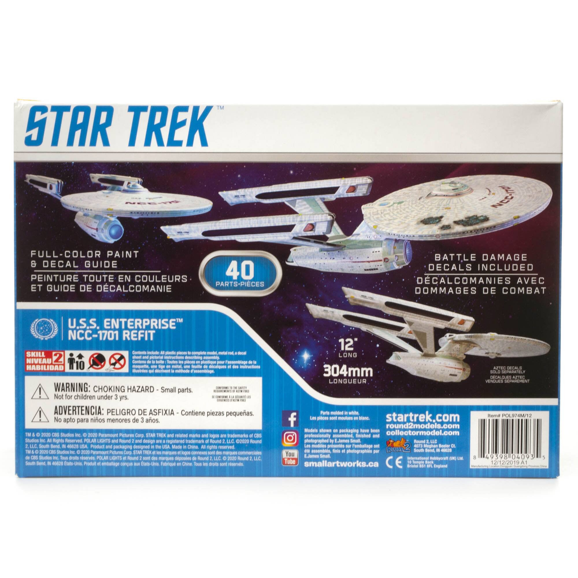 STAR TREK FULL-COLOR PAINT DECAL GUIDE PEINTURE TOUTE EN COULEURS 40 PARTS-PIECES ET GUIDE DE DCALCOMANIE BATTLE DAMAGE DECALS INCLUDED DCALCOMANIES AVEC DOMMAGES DE COMBAT U.S.S. ENTERPRISE NCC-1701 REFIT SKILL - - - - - - 2 - - - - NIVEAU - - - - Pog HABILIDAD - - - Mueirtes - - - WARNING: CHOKING HAZARD Small parts. - Not for children under yrs. ADVERTENCIA: PELIGRO DE ASFIXIA Contiene piezas pequeas. No apto para nios menores de aos 22 Stadios 22 Paramount Pictures Cep STAR THEE reated marie goe rrademarka Muades Rgts Reserved POLAR LIGHITS Round Gesige regatered trademark Round -OdOs Round South Berid 4628 Product packaging designed Made China rgmt reserved -2 Sadon Paramount Pallurs Corg STM - lge - - Sades dats tervs POLAR LIGHTS Routd mnr -poates Round 2000 Rourdd Soum Send M Fate Rodul atalage cane Fabrique druts msorads 12 LONG AIC RCALE 304mm SEPARRTEL ASTEC LONGUEUR VENELES SEPAIEMENT Parts -uded ae startrek.com tom OLS/AMA/12 f