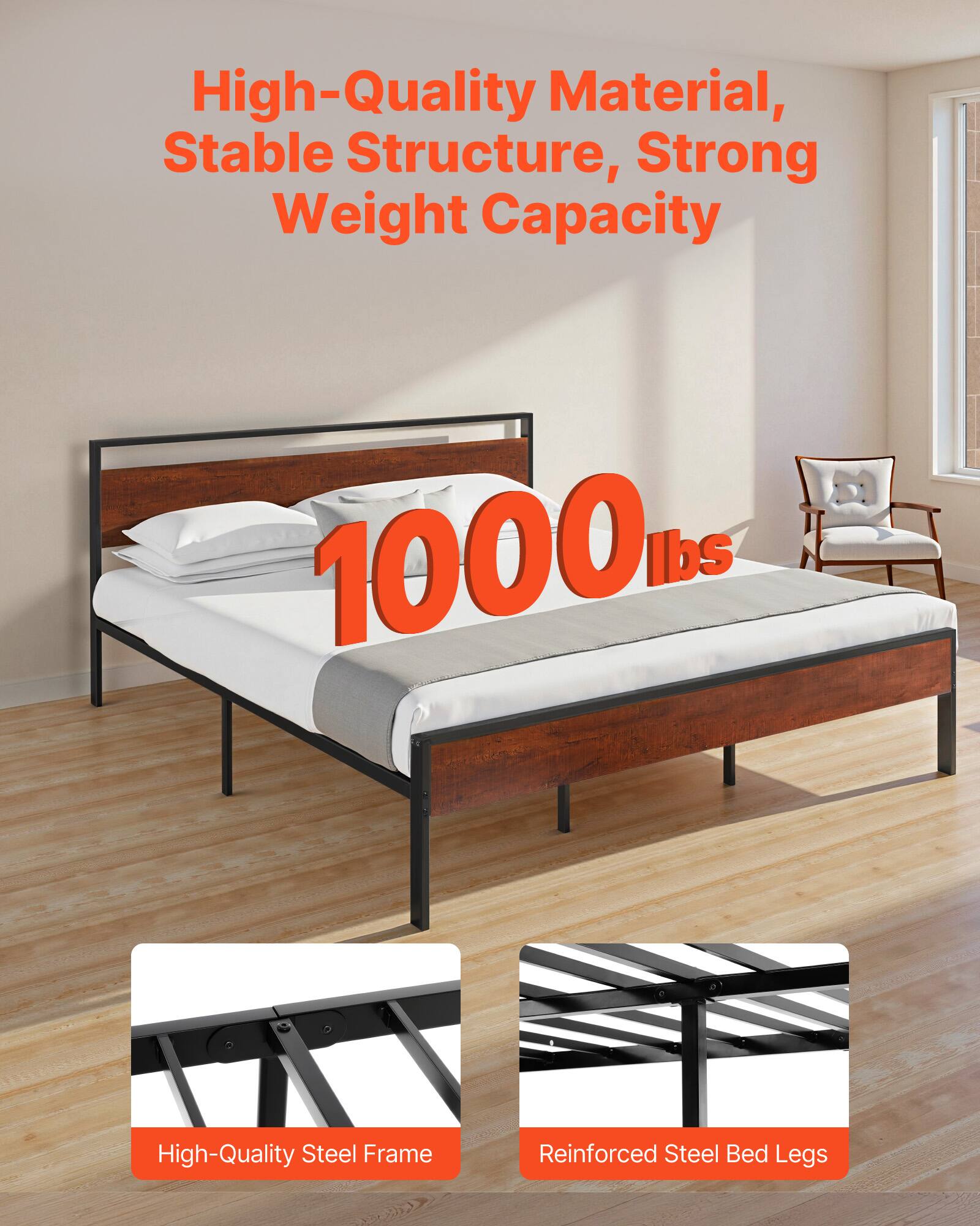 High-Quality Material, Stable Structure, Strong Weight Capacity

1000 lbs

High-Quality Steel Frame

Reinforced Steel Bed Legs