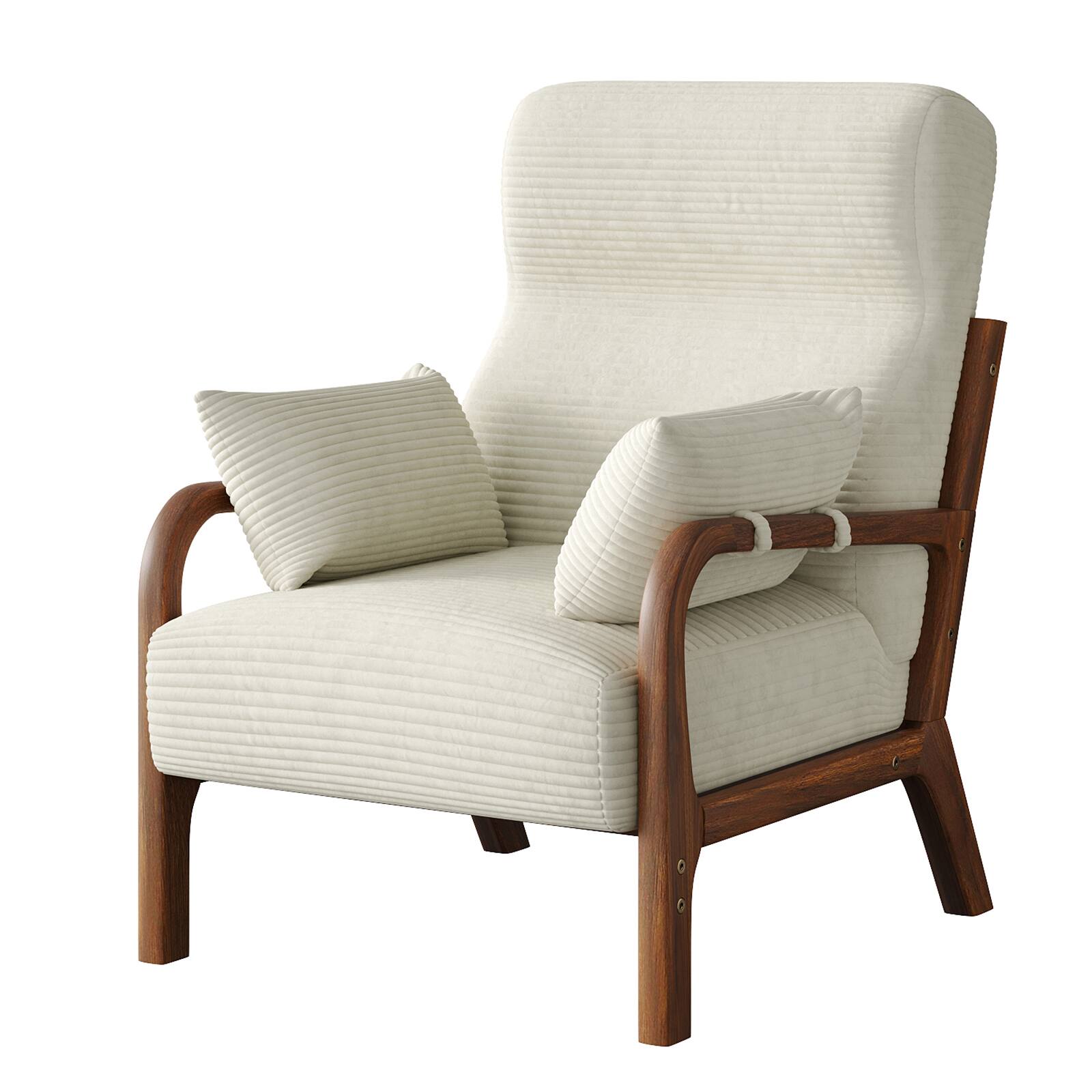 Alt View 12. Bestier - Corduroy Armchair with Heightened Headrest and Removable Armrest - White.