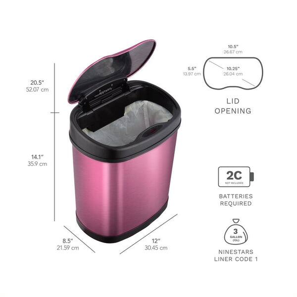 - **Dimensions:**
  - 10.5" (26.67 cm) x 20.5" (52.07 cm)
  - 5.5" (13.97 cm) x 10.25" (26.04 cm)
  - 8.5" (21.59 cm) x 12" (30.45 cm)
  - Lid Opening: 14.1" (35.9 cm)

- **Lid Opening:**
  - 10.5" (26.67 cm) x 10.25" (26.04 cm)

- **Batteries:**
  - 2C batteries required

- **Capacity:**
  - 3 Gallon (73%)

- **Liner Code:**
  - NINESTARS LINER CODE 1