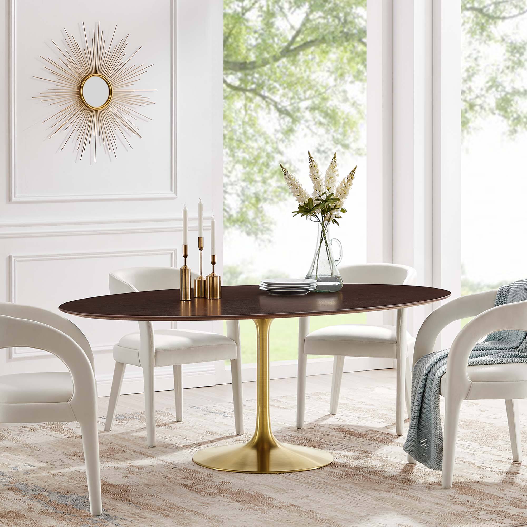 Alt View 5. Modway - Lippa 78" Oval Wood Dining Table by Modway - Gold Cherry Walnut.