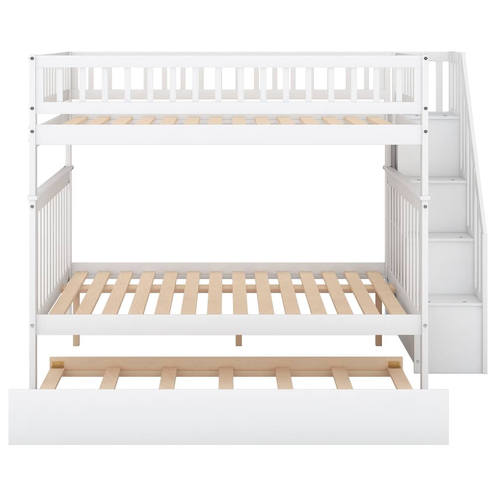 Alt View 7. Loheer - Loheer Full Over Full Bunk Bed with Trundle and Stairs, White Solid Wood 3 in 1 Bunk Bed - White.