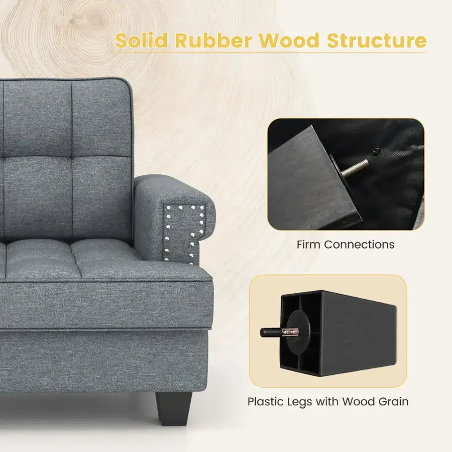 Solid Rubber Wood Structure: Firm Connections, Plastic Legs with Wood Grain.