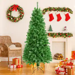 BreeBe - Artificial Fiber Optic Tree – 5/7FT Pre-Lit Spruce with Color Changing Lights - Green