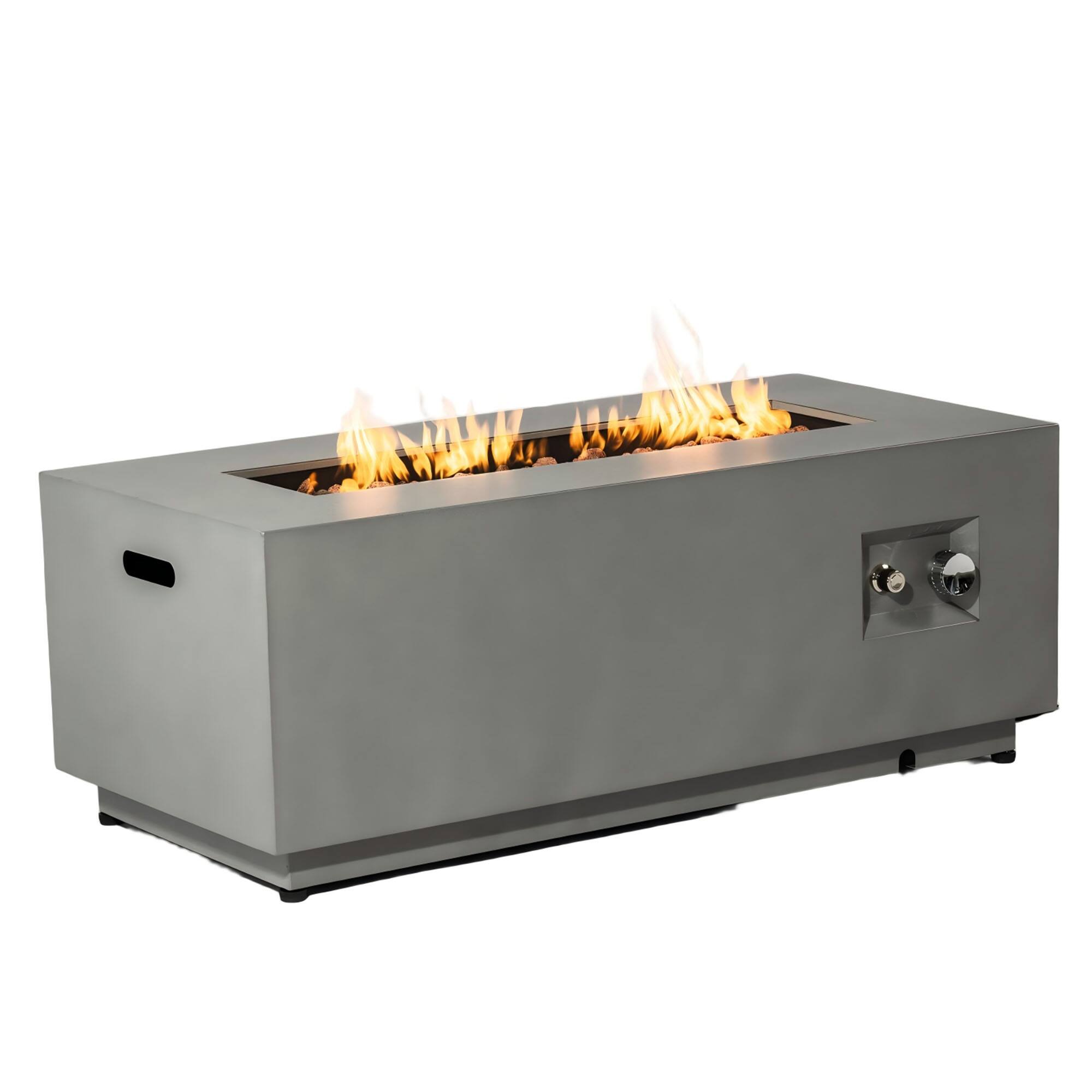 Front. Glintex - 42" Propane Fire Pit Table Set, 50,000 BTU Rectangular Steel with Glass Wind Guard for Patio, Deck, Courtyard - Gray.