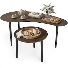 Gymax - Nest Coffee Tables Set of 2 Modern Accent Tables w/ Solid Wood Support Legs - Brown