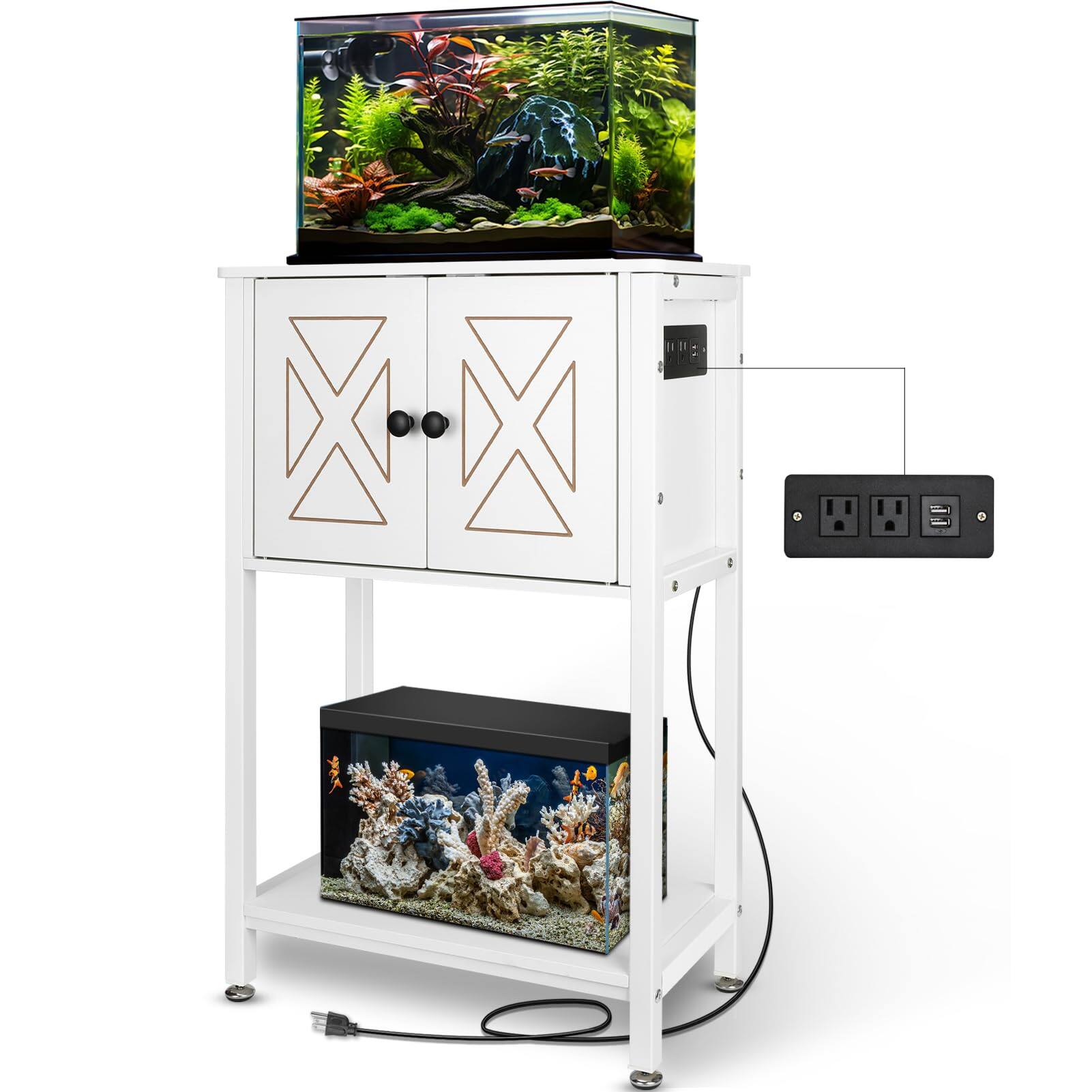 Front. HOMLUX - 5-10 Gallon Fish Tank Stand, Heavy Duty Aquarium Stand with Cabinet Accessories Storage, White - White.