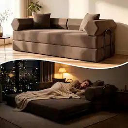 ATOPSUN - Convertible Corduroy Sofa Bed,Fixed Frame Boneless Sleeper Sofa,Suitable for Living Room and Bedroom - Brown