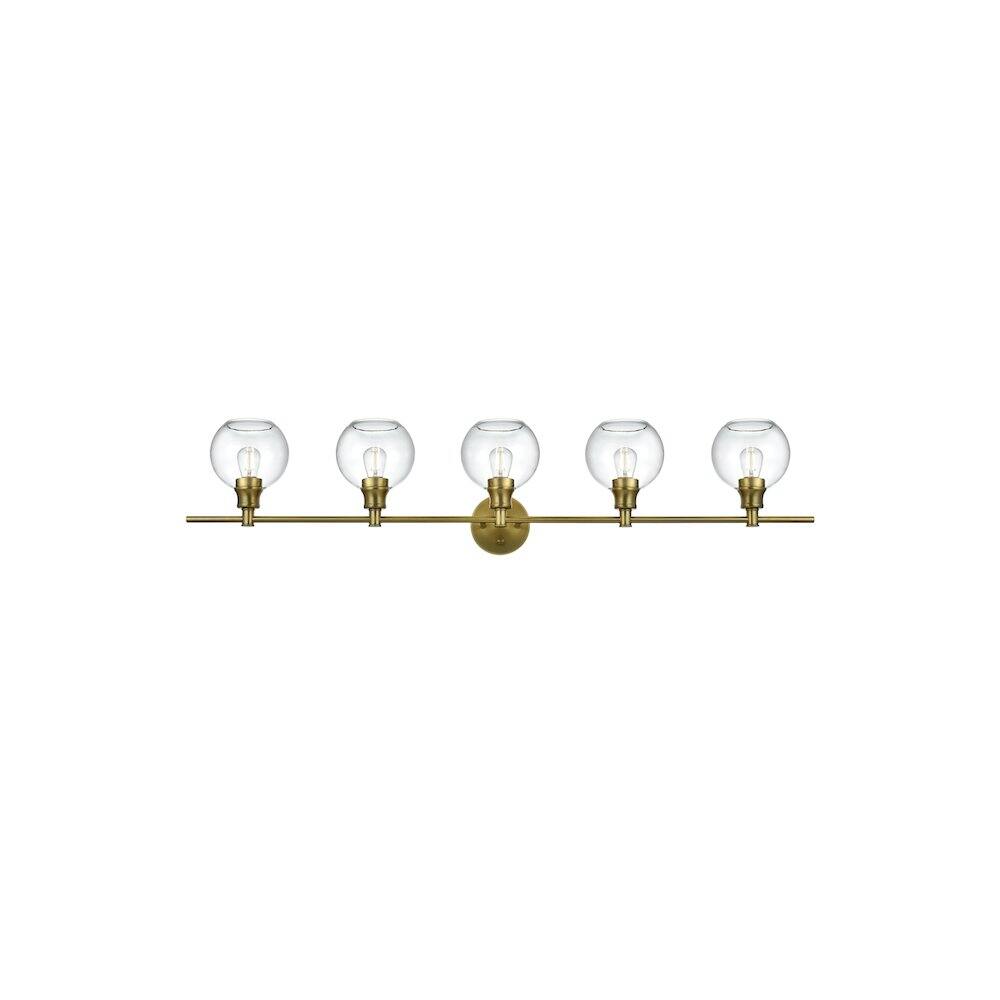 Back. Living District - Collier 5 Light Satin Gold and Clear Glass Wall Sconce - Satin Gold.