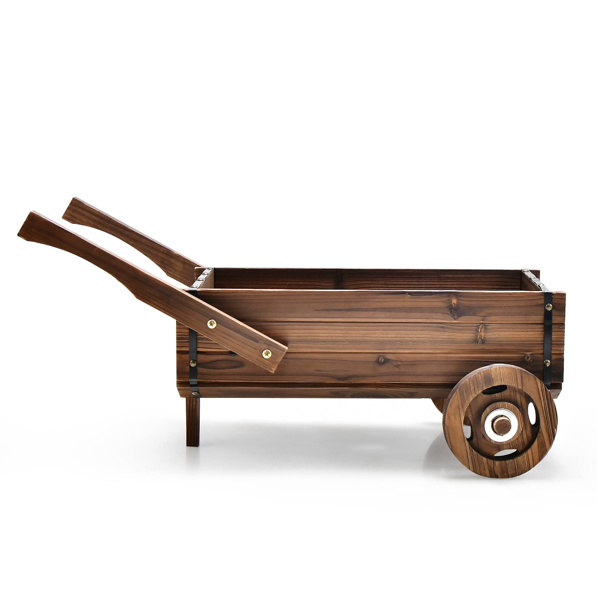 Alt View 3. Costway - Decorative Wagon Cart Plant Flower Pot Stand Wooden Raised Garden Planter Box - Rustic Brown.