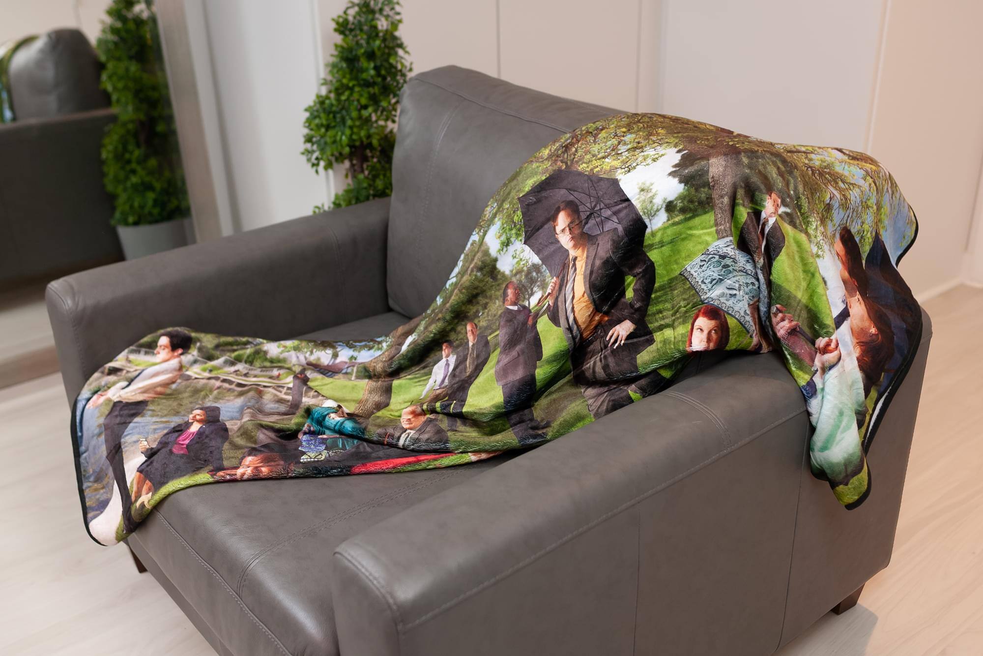 Alt View 4. Surreal Entertainment - The Office Sunday Afternoon Art Style Fleece Throw Blanket | 60 x 45 Inches - Green.