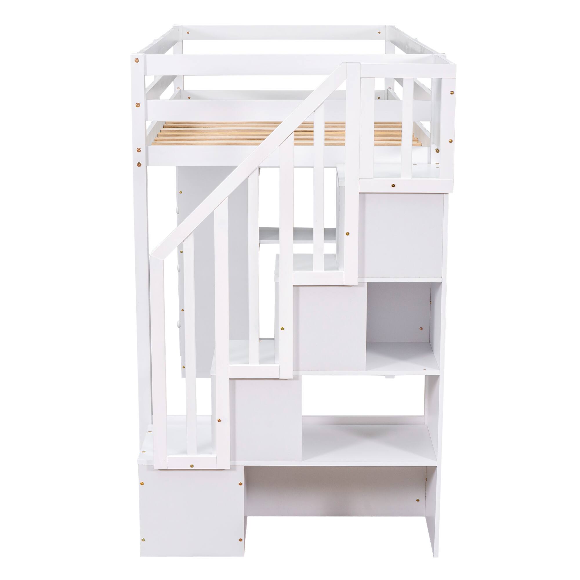 Back. Aukfa - Twin size Loft Bed with Storage Drawers and Stairs, Wooden Loft Bed with Shelves - White.