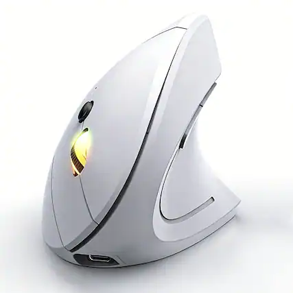 Front. SKRAN - Vertical Ergonomic Wireless Bluetooth Mouse - 57° Wrist-Friendly, 3-Level DPI, Silent Click for Office/Gaming - White.