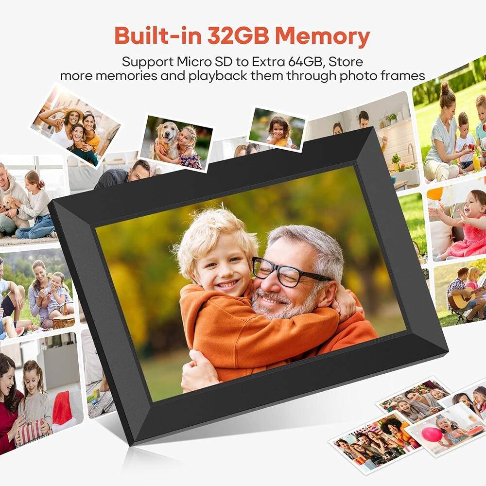 Built-in 32GB Memory  
Support Micro SD to Extra 64GB, Store more memories and playback them through photo frames