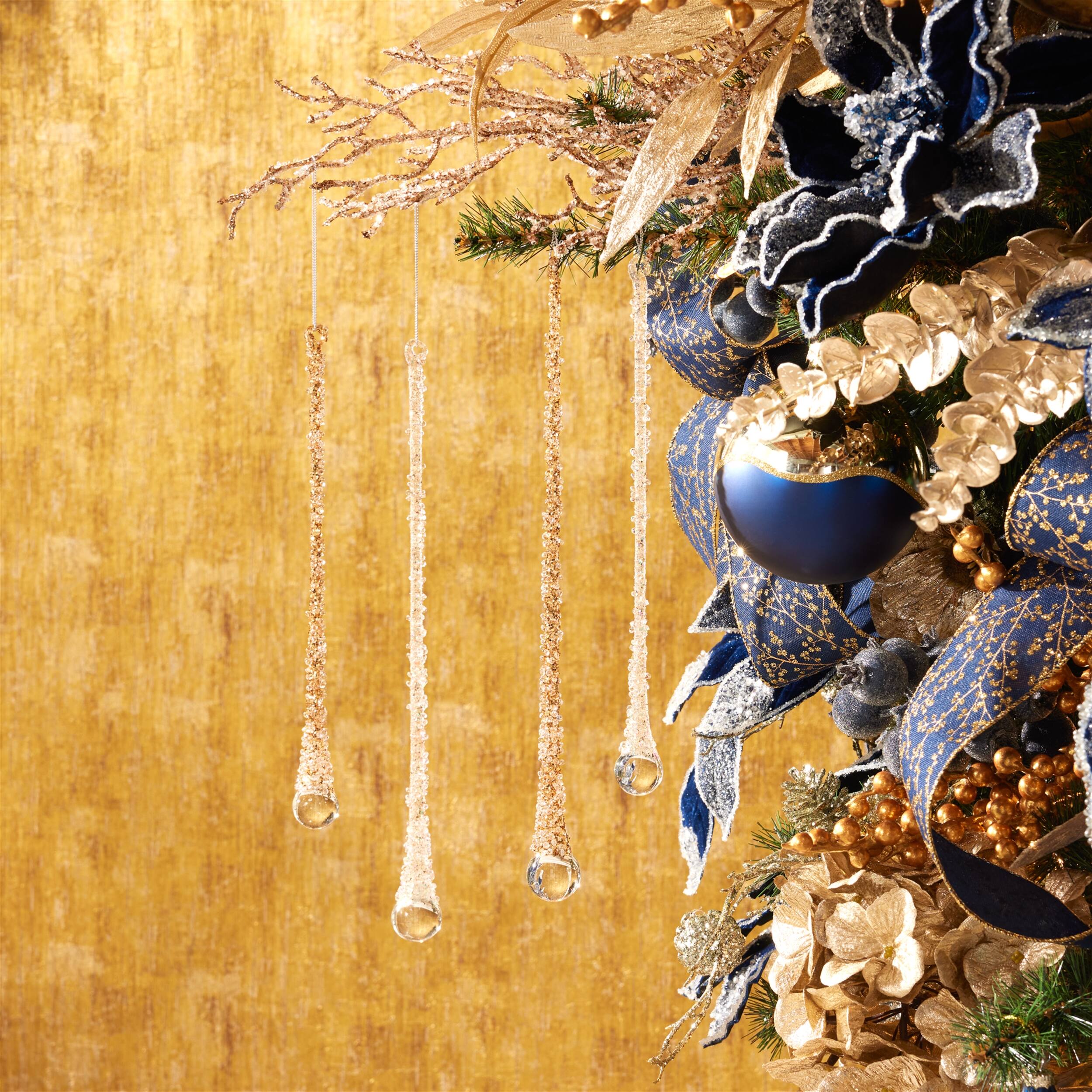 Angle. BreeBe - Glitter Drop Ornaments – Set of 24 - Gold.