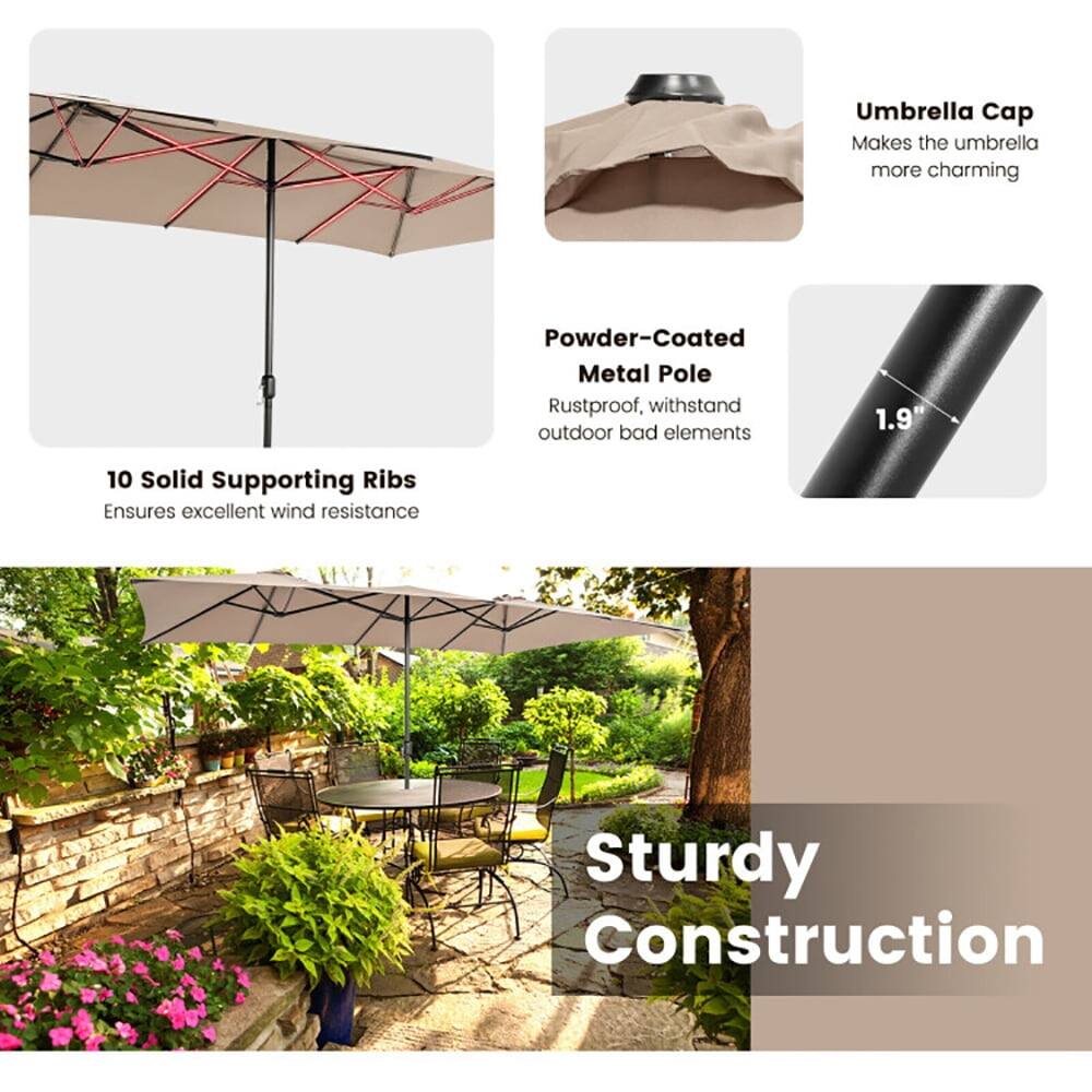 Umbrella Cap Makes the umbrella more charming  
Powder-Coated Metal Pole Rustproof, withstand outdoor bad elements  
1.9"  
10 Solid Supporting Ribs Ensures excellent wind resistance  
Sturdy Construction