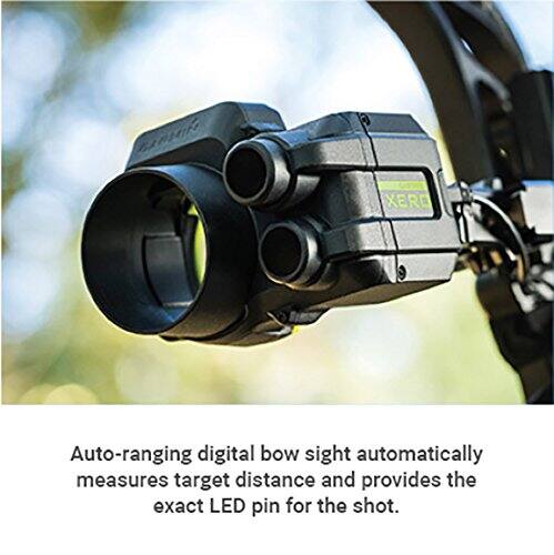Auto-ranging digital bow sight automatically measures target distance and provides the exact LED pin for the shot.
