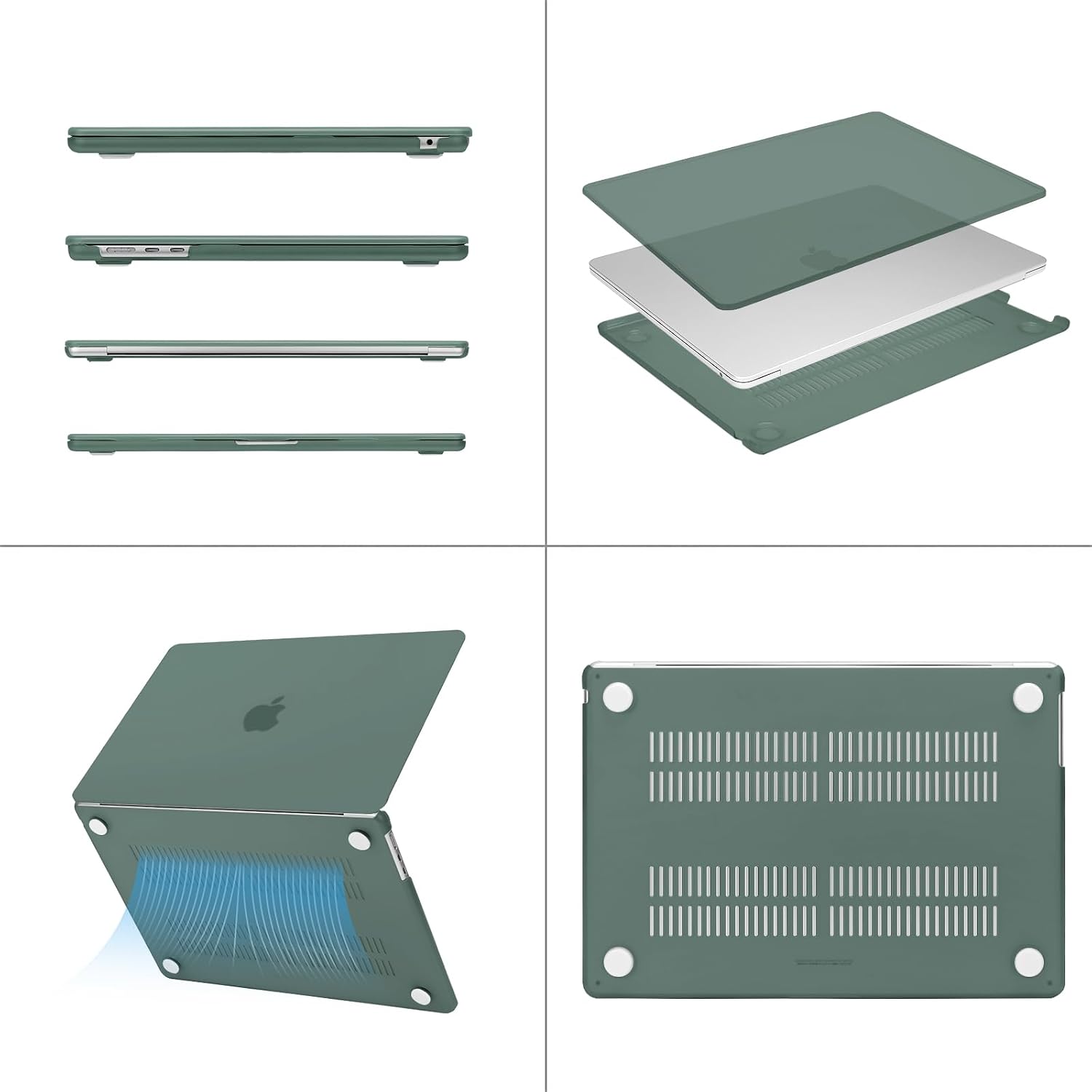 Alt View 1. mosiso - 5in1 Kit for MacBook Air 13-Inch M5 M4 M3 M2 2022-2026, Hard Shell&Sleeve Bag&Keyboard Skin&Webcam Cover&Screen Film - Emerald Green.