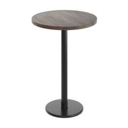 Flash Furniture - Bennett 30" Round Solid Wood Commercial Indoor Tabletop in Dark with 18" Round Bar Height Rust-Resistant Black Cas - Brown