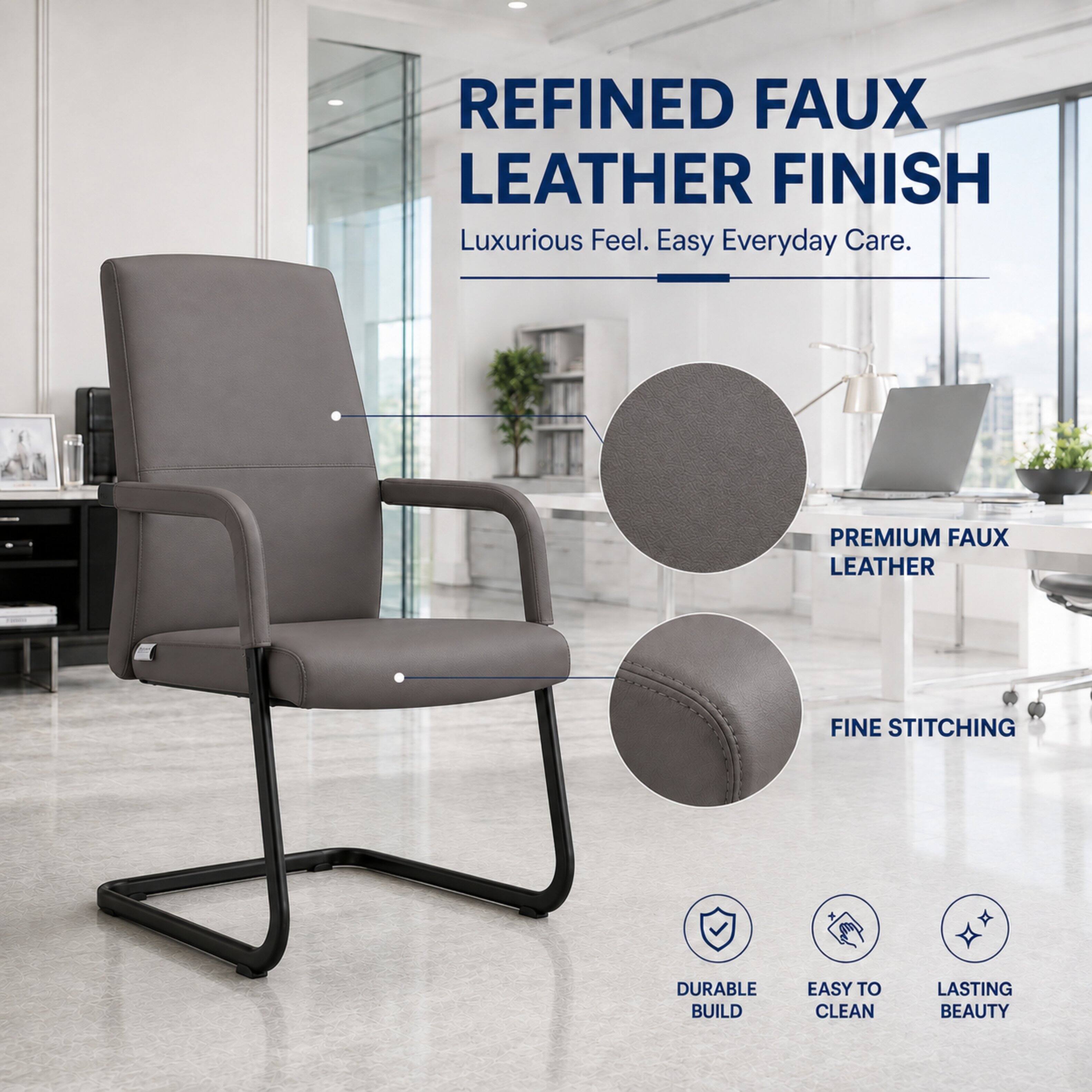 REFINED FAUX LEATHER FINISH  
Luxurious Feel. Easy Everyday Care.

PREMIUM FAUX LEATHER  
FINE STITCHING  
DURABLE BUILD  
EASY TO CLEAN  
LASTING BEAUTY