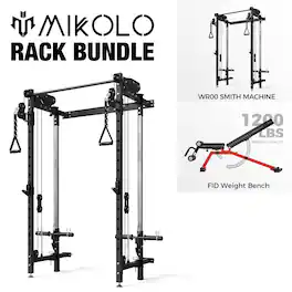 Mikolo - Foldable Power Rack Cage,1000lbs Capacity Wall Mounted Squat Rack with independent pulley system - Black