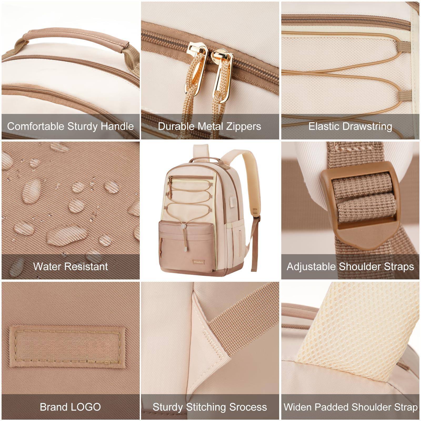 Back. Live At Space - School Backpack For Teens  Aesthetic College Large Bookbag Women Students Fashion 15 6 Inch Laptop Bag Work Travel - Beige Khaki-17.3 inch.