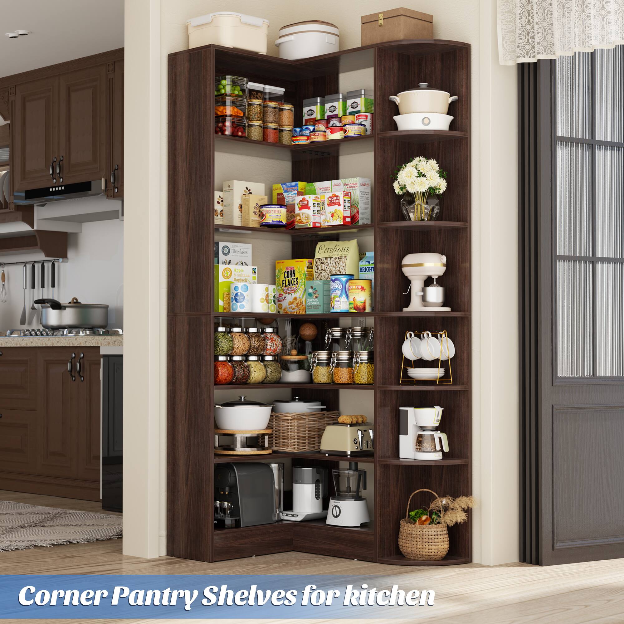 Aheaplus 6 Tier Corner Bookshelf, 71'' Tall L Shaped Bookcase with