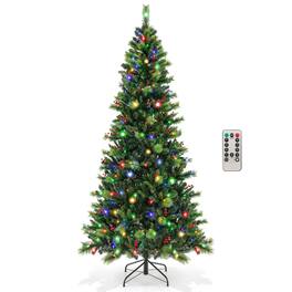 Costway - 8FT Pre-Lit Artificial Christmas Tree 9 Lighting Modes with 500 LED Lights & Timer - Green