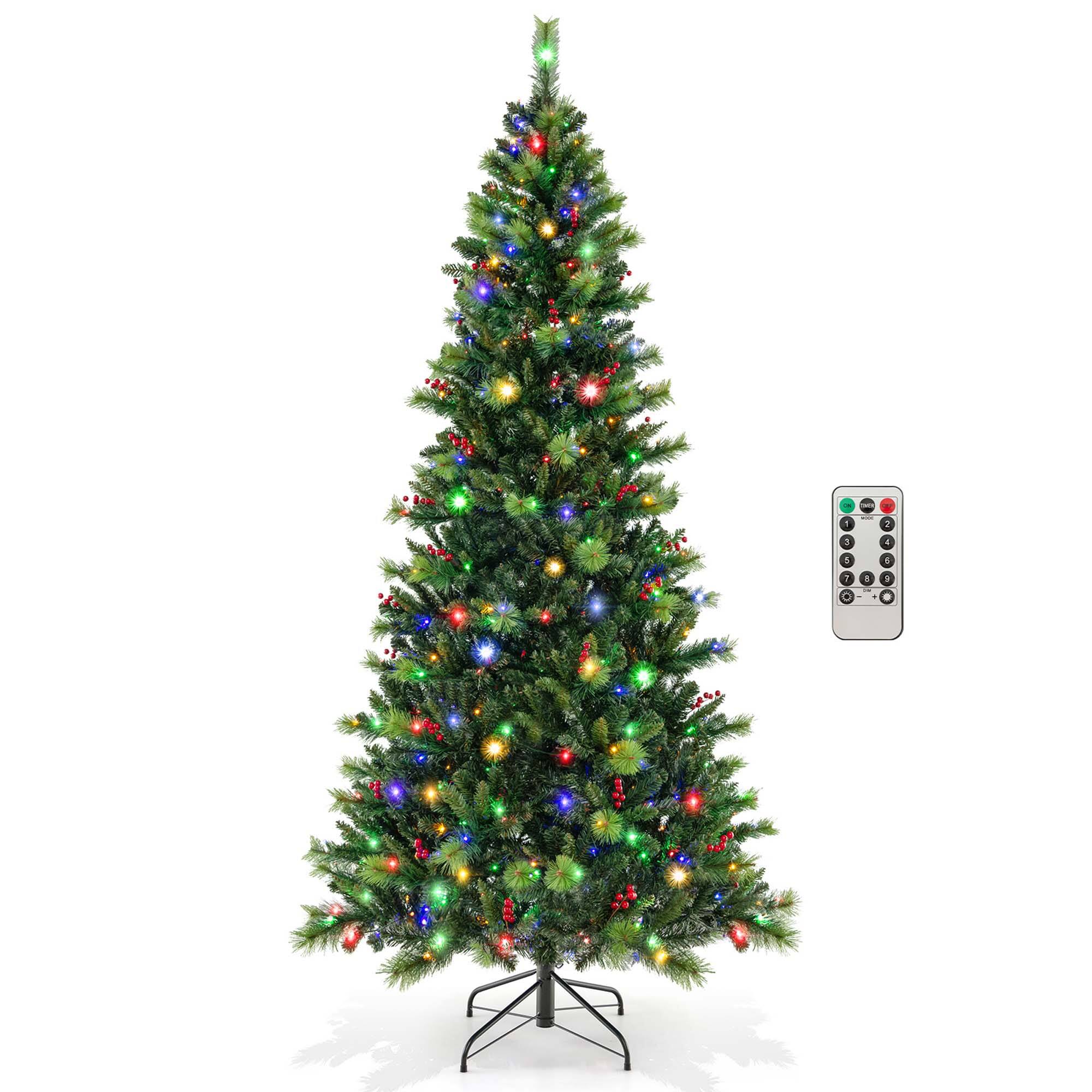 Front. Costway - 8FT Pre-Lit Artificial Christmas Tree 9 Lighting Modes with 500 LED Lights & Timer - Green.