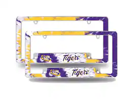 Rico Industries - Louisiana State LSU Tigers Chrome Metal (Set of 2) License Plate Frames with Bold Tie Dye Design - Multi