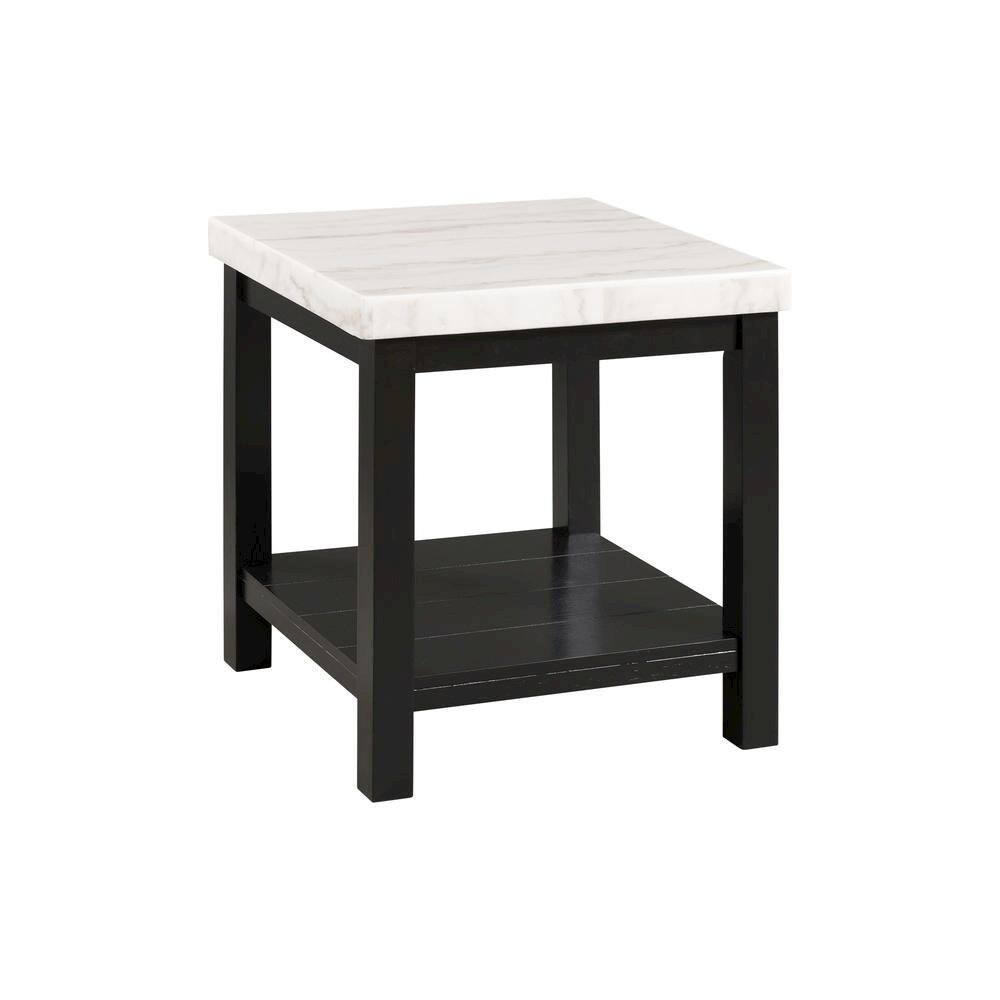 FurniFact - Marble Square Console Table with Acacia Base for Living Room - White