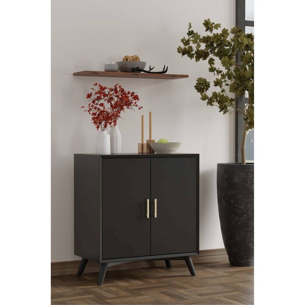 Alt View 1. Alpine Furniture - Flynn Small Bar Cabinet - Black.