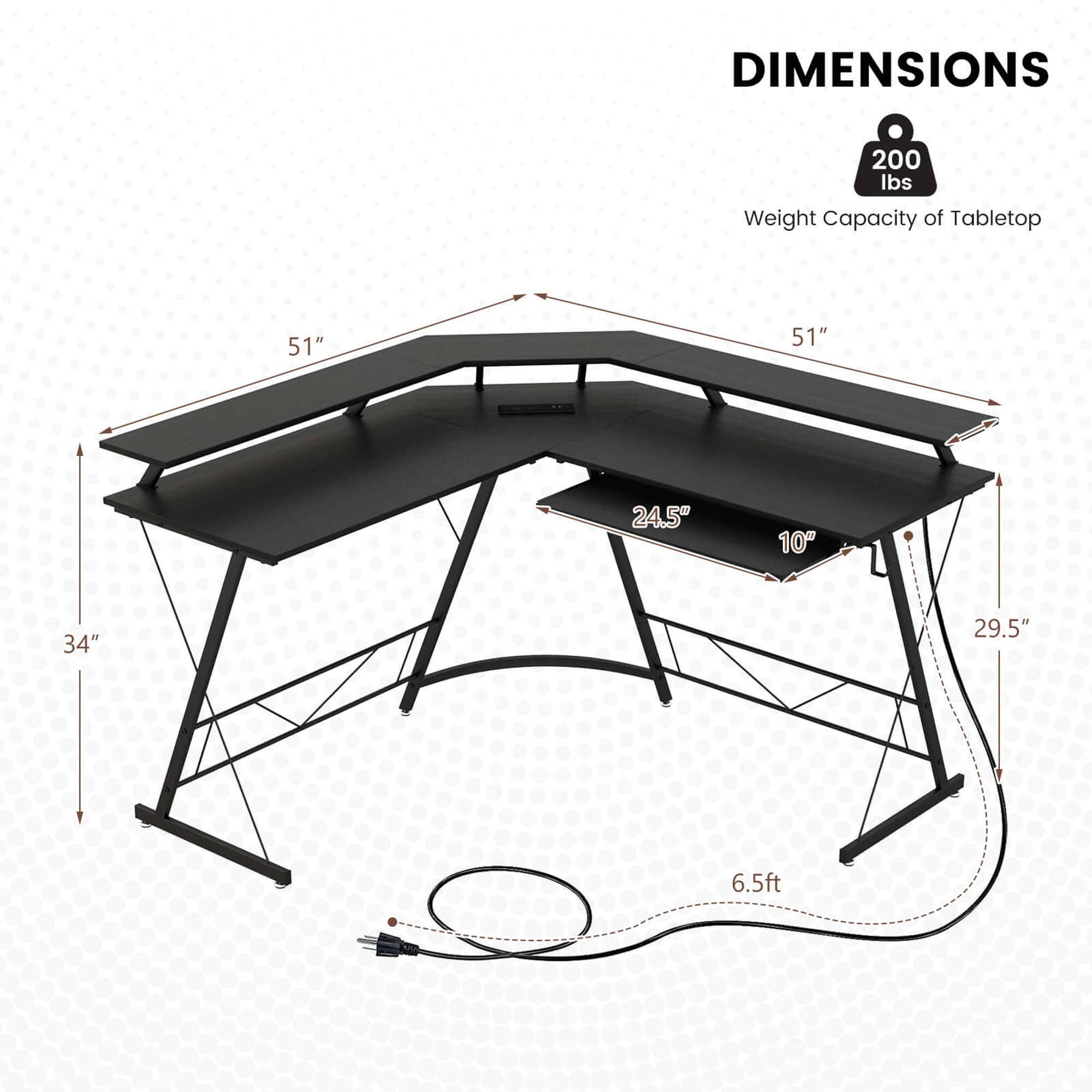 DIMENSIONS  
200 lbs Weight Capacity of Tabletop  
51" x 51" x 24.5" x 10" x 34" x 29.5" x 6.5ft