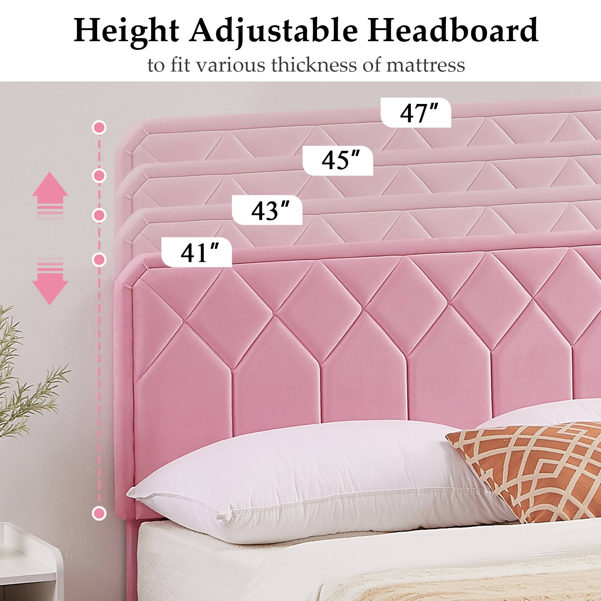 Height Adjustable Headboard  
to fit various thickness of mattress  

47"  
45"  
43"  
41"