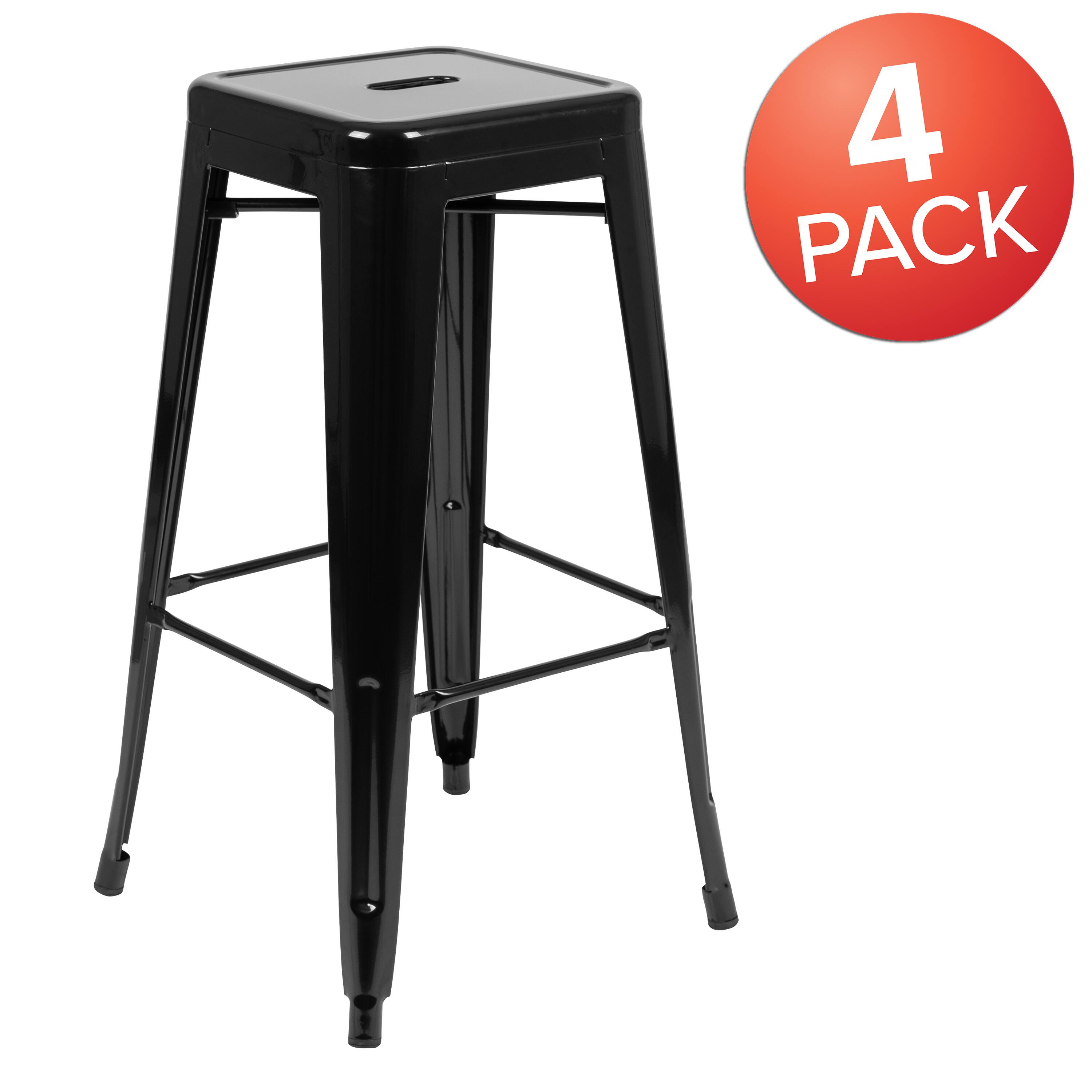 Alt View 2. Emma + Oliver - 4 Pack 30" High Metal Indoor Bar Stool - Stackable Stool - Black.