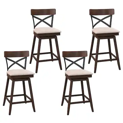 Front. Costway - Costway Set of 4 Wooden Swivel Bar Stools Upholstered Counter Height Dining Chairs - Brown,Black,Beige.