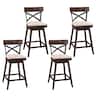 Costway - Set of 4 Wooden Swivel Bar Stools Upholstered Counter Height Dining Chairs - Brown,Black,Beige
