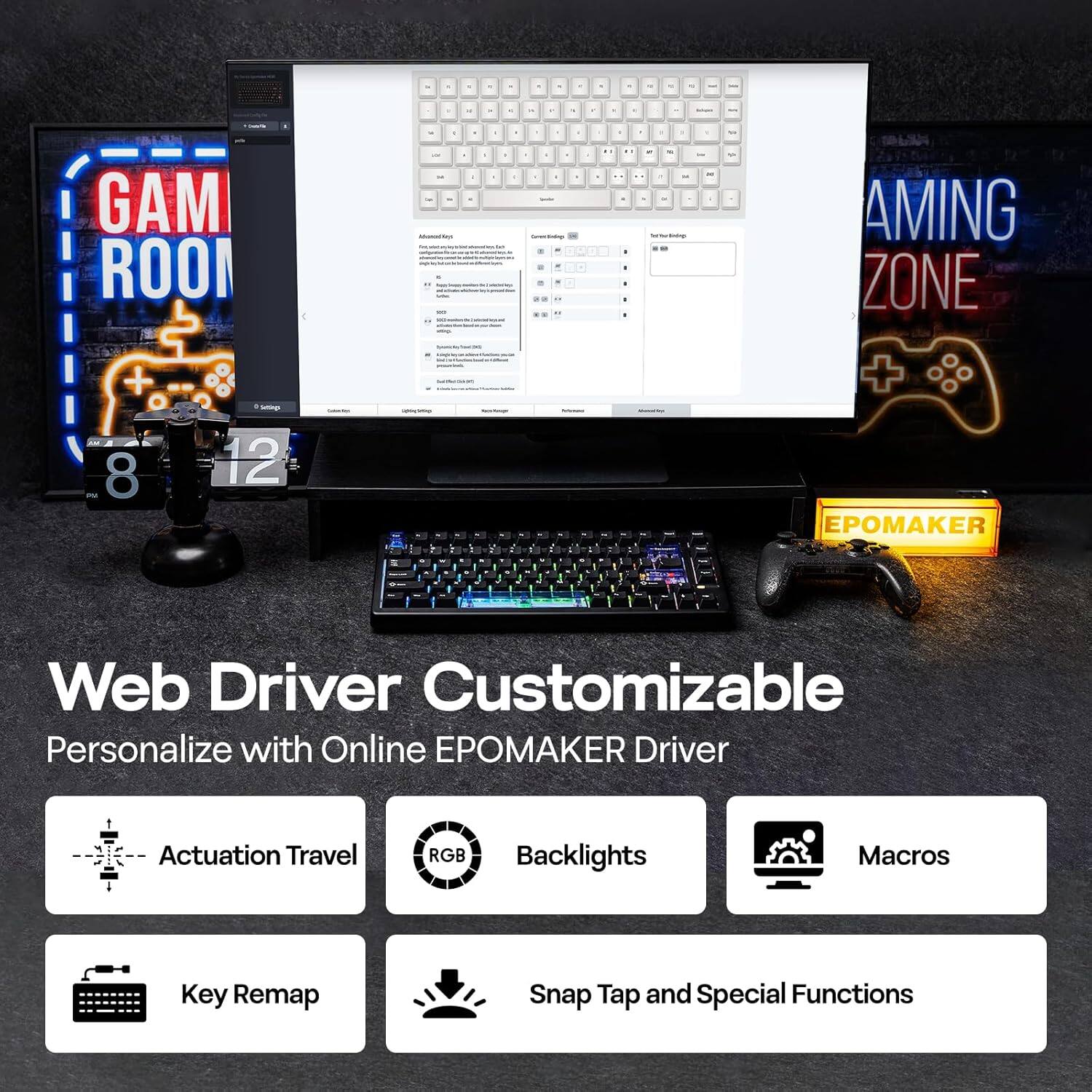 - - - - - 1 - . 1 - - - - - a . d a . d - GAM ROOM +  8 12 - - . d de . . - 1  d a I . - - - de . . - - - - - - - . - AMING ZONE + EPOMAKER J 1 Web Driver Customizable Personalize with Online POKER Driver Actuation Travel RGB Backlights Macros Key Remap Snap Tap and Special Functions