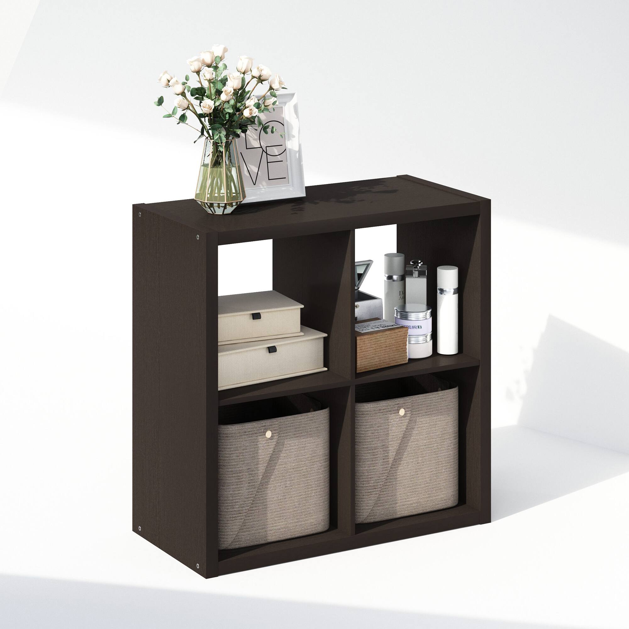 Alt View 3. Furinno - Cubic Open Back Multipurpose Clothing & Closet Storage Organizer Shelf, 4-Cube - Dark Oak.