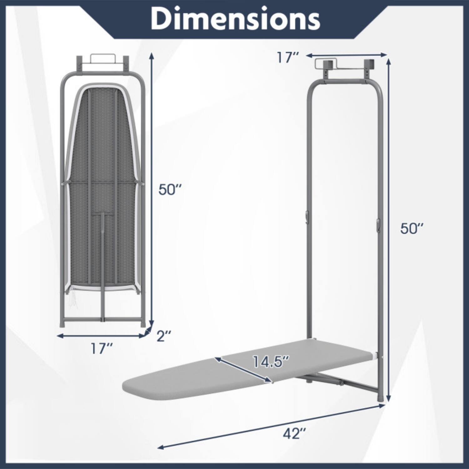 Dimensions: 17" x 50" x 50" x 17" x 2" x 14.5" x 42"