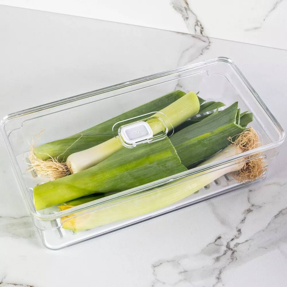 Alt View 6. OU - OU Fridge Organizer Bin with Vented Lid, Stackable Refrigerator Storage Bin, 11.8" Depth, 4 Pack - Clear.